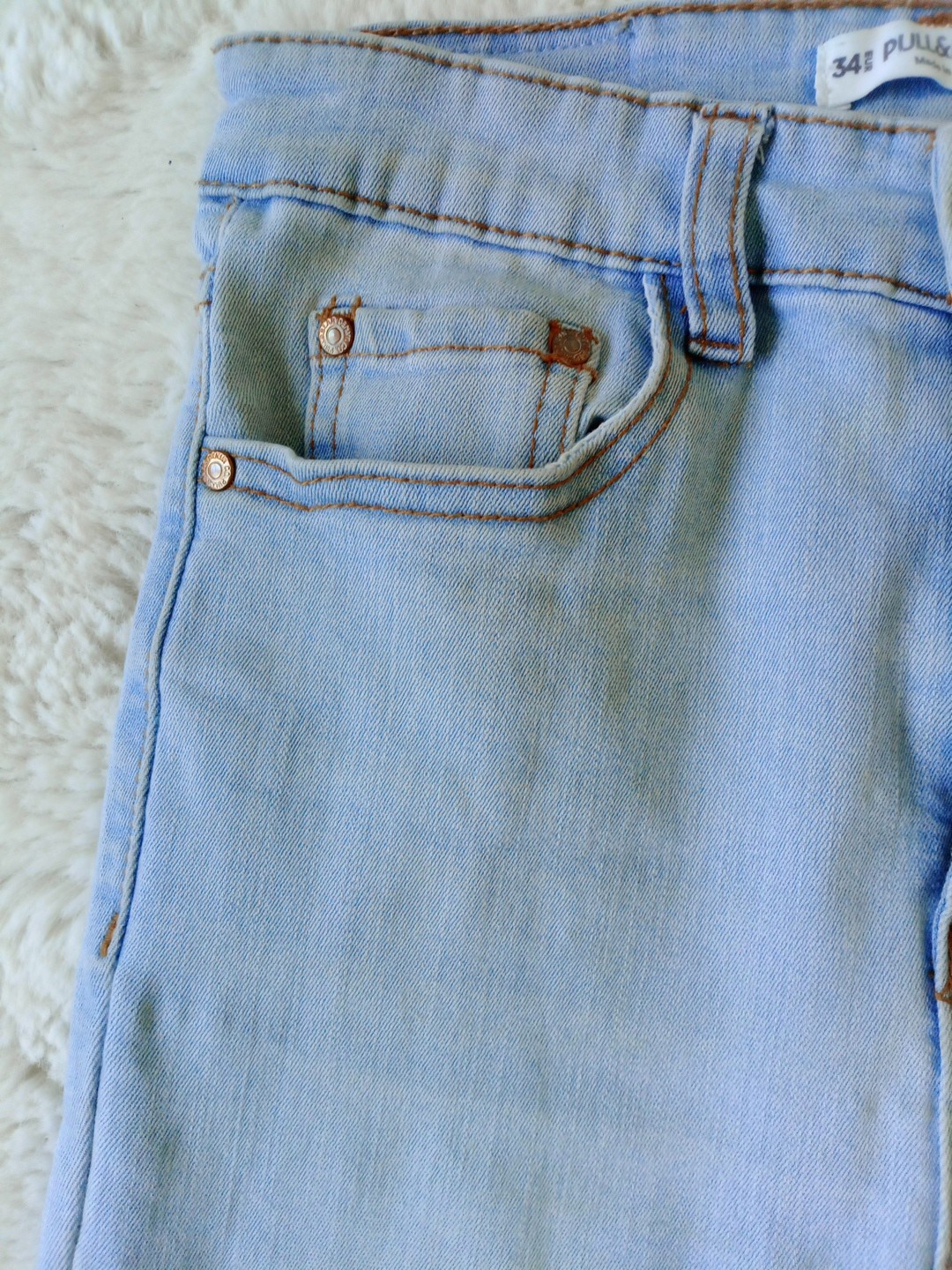 Pull&Bear Light Blue Wash Denim Skinny Jeans Tapered High Rise EU 34 UK Size 8