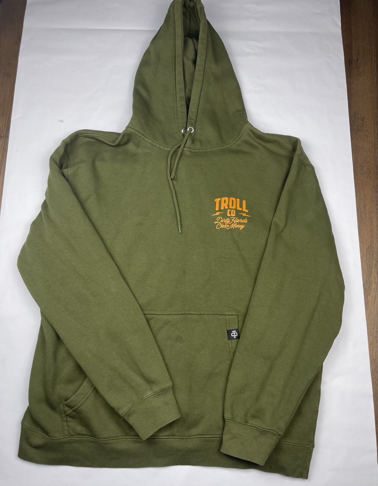 Troll Co. Green Dirty Hands Clean Money Graphic Fleece Pullover Hoodie Men’s XL