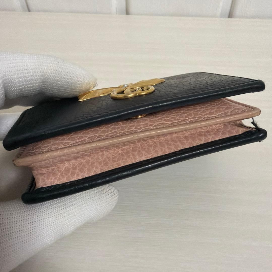 GUCCI Folded Mini Wallet Black Pink Leather Gold Logo Ribbon
