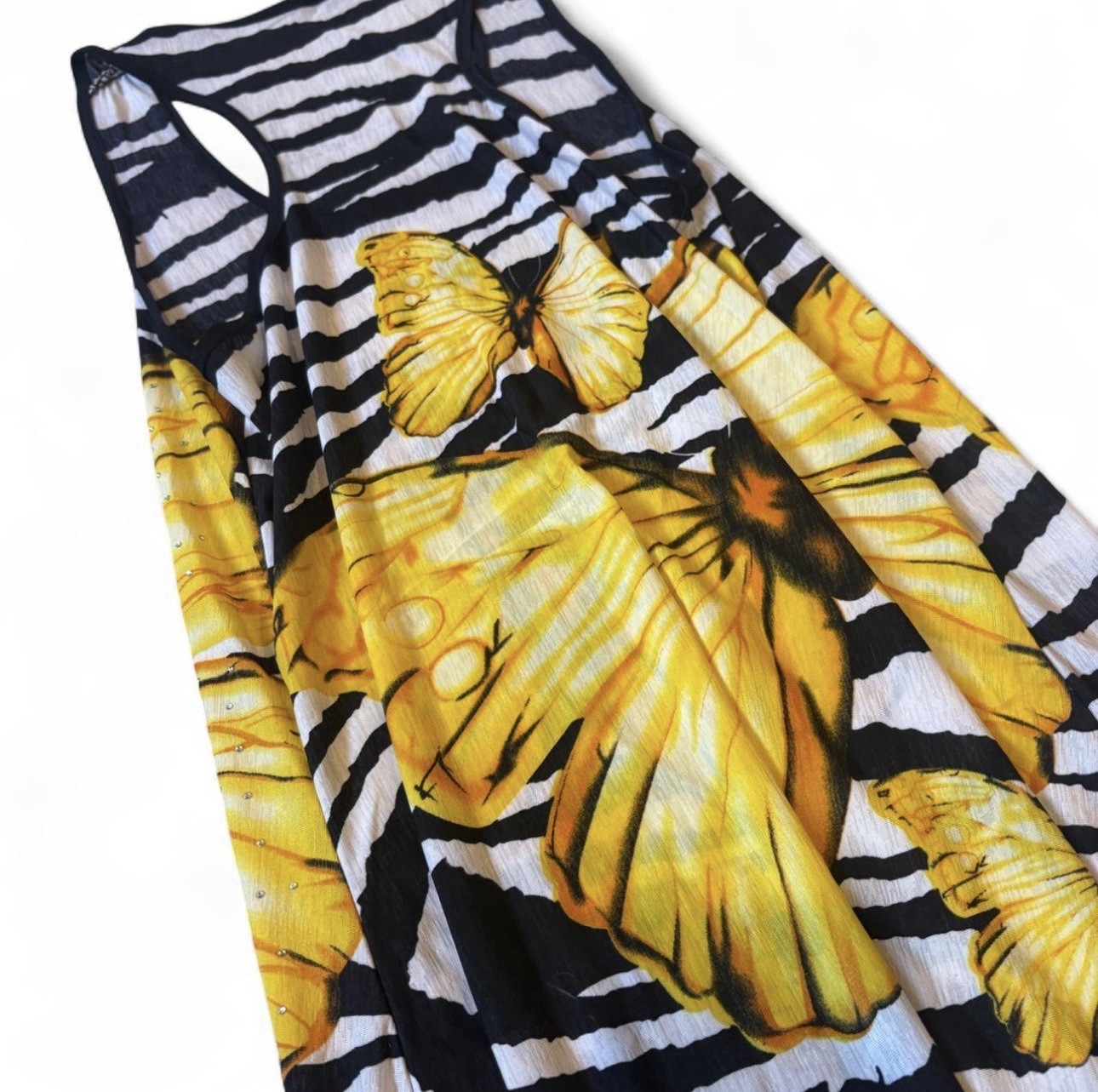 Women’s Zebra Stripe Butterfly Rhinestone Chiffon Mini Racerback Dress