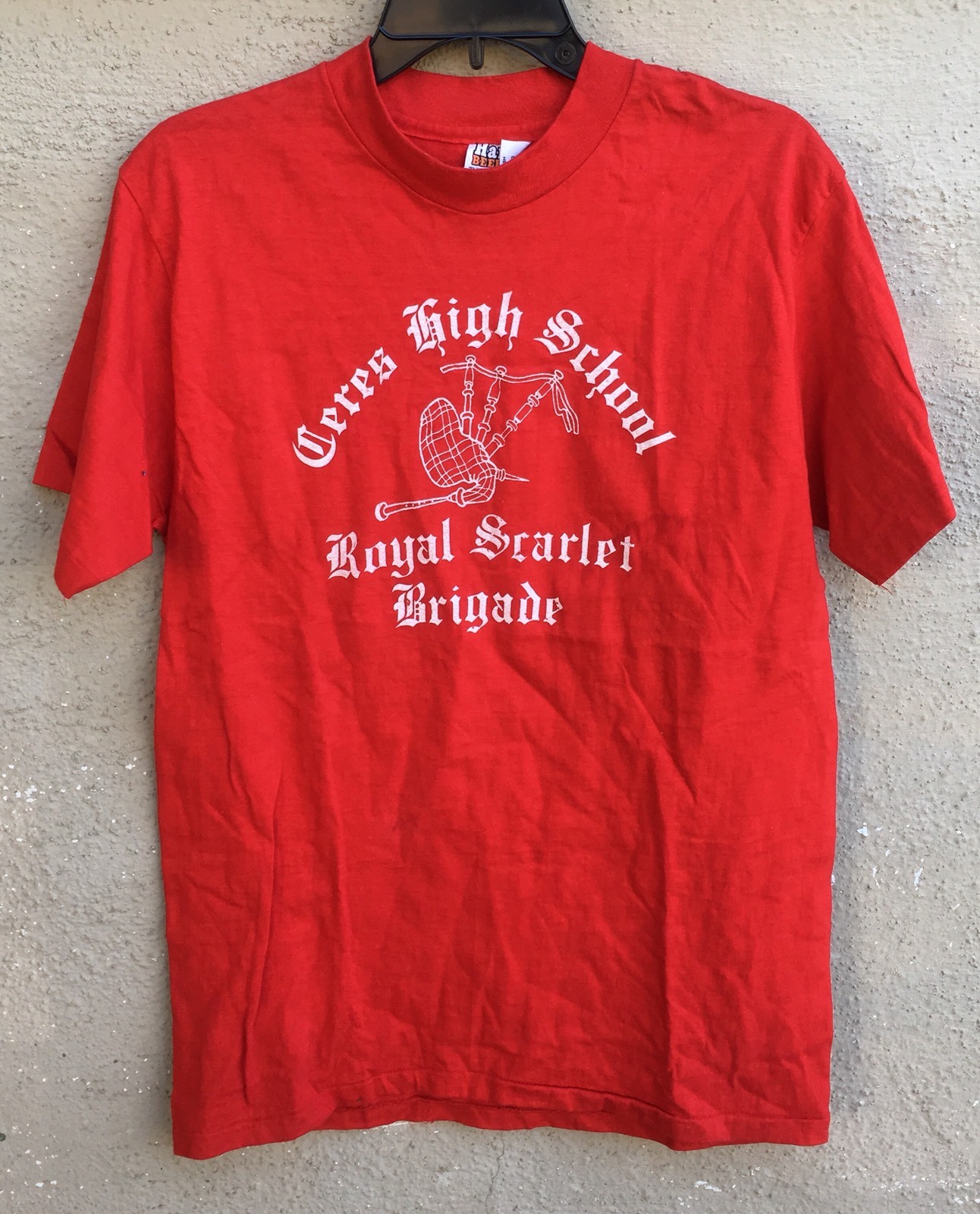 Vintage Ceres High School Royal Scarlet Brgade T Shirt Bagpipes 80s 1980s Size L