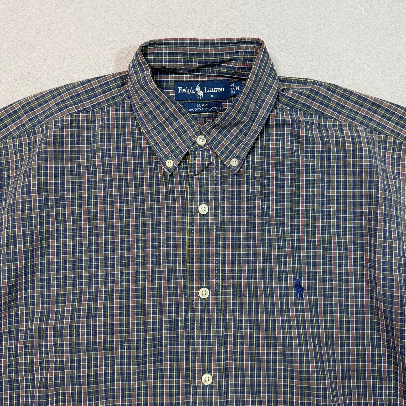 Ralph Lauren Men’s Slim Fit Button Down Plaid Checkered Shirt Grey M Medium