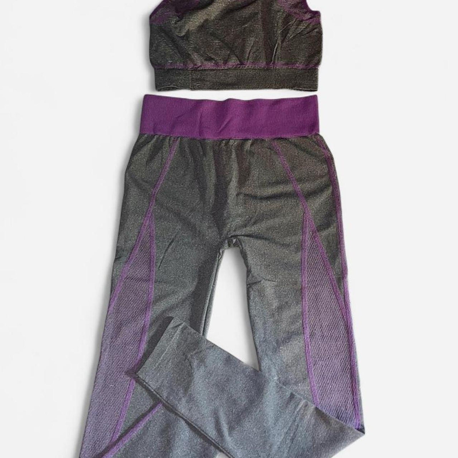 Blue Star Bright Purple Charcoal Leggings Sports Bra Set – Size L/XL