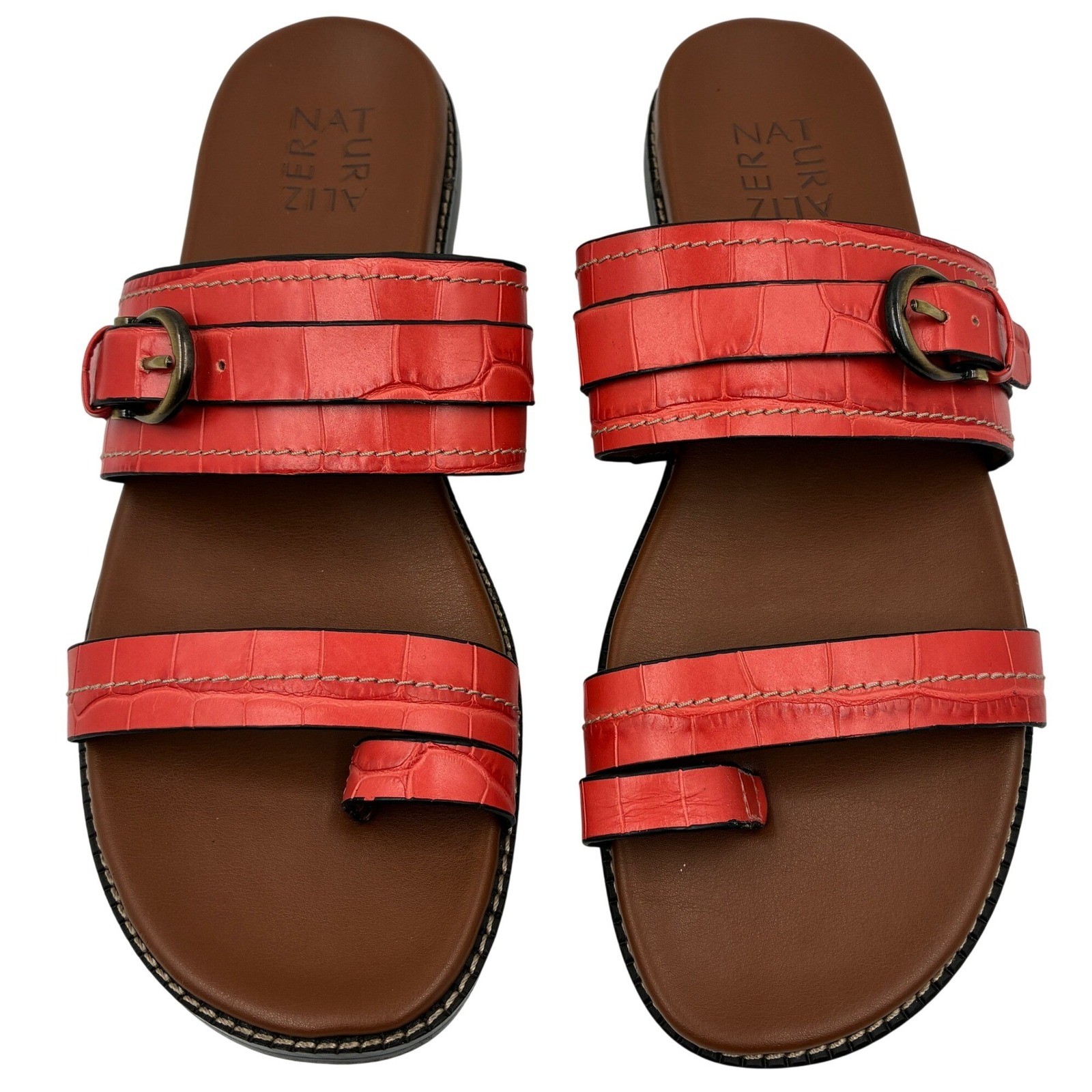 Naturalizer Karlie 9M Mango Spice Croc Leather Slides Toe Loop Sandals Women’s