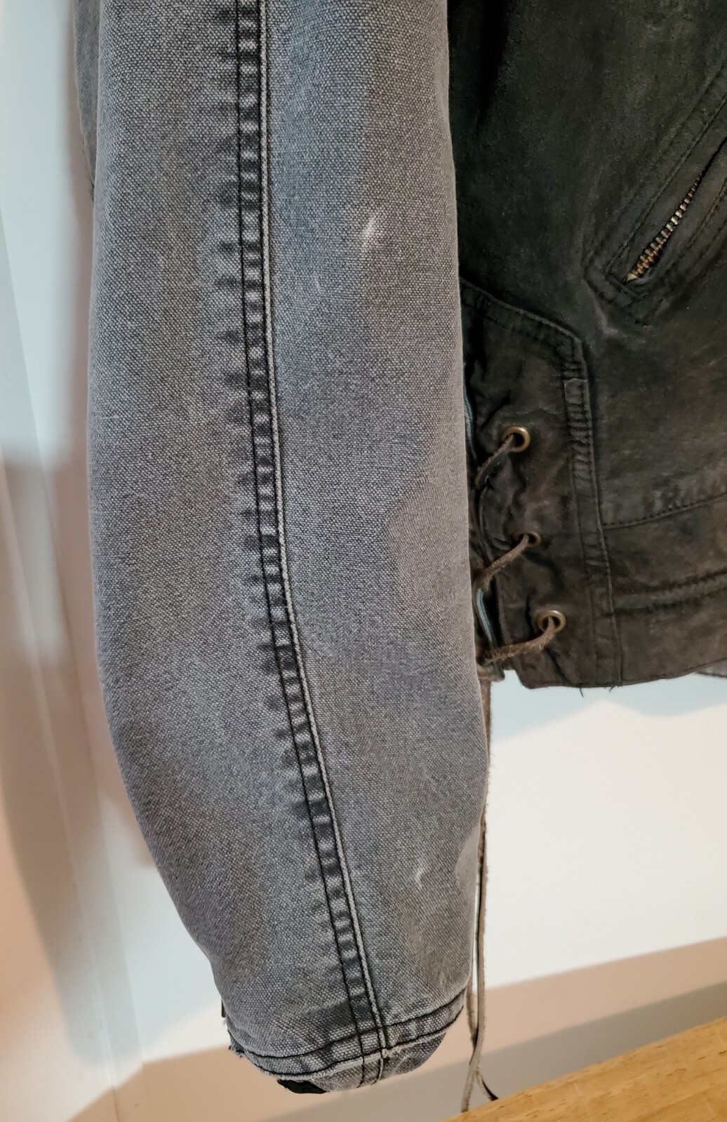 Vtg Authentic Gray Unisex Harley Davidson Suede Leather & Denim Jacket or Vest