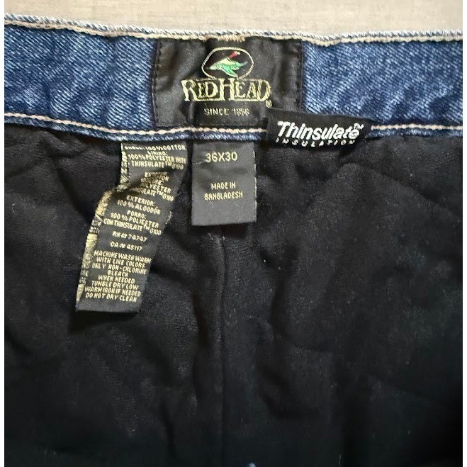 Redhead Insulated Lined Denim Jeans Relaxed Fit Blue Pocketed Belted Zip 36X29.