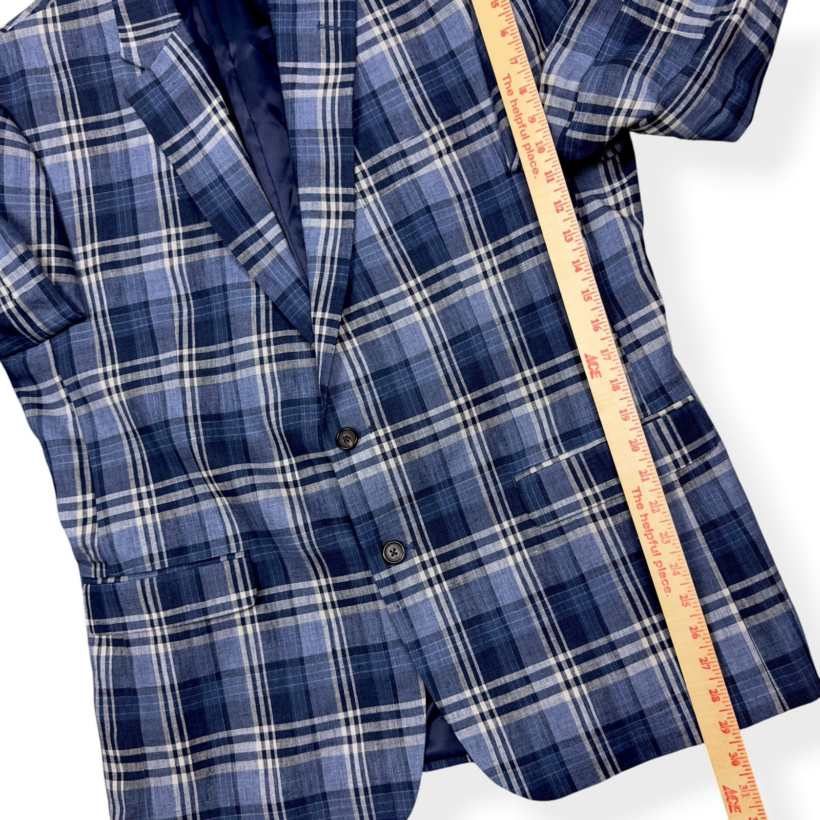 Lauren Ralph Lauren Men’s Blue Plaid Linen Ultraflex Blazer Suit Jacket Size 44R