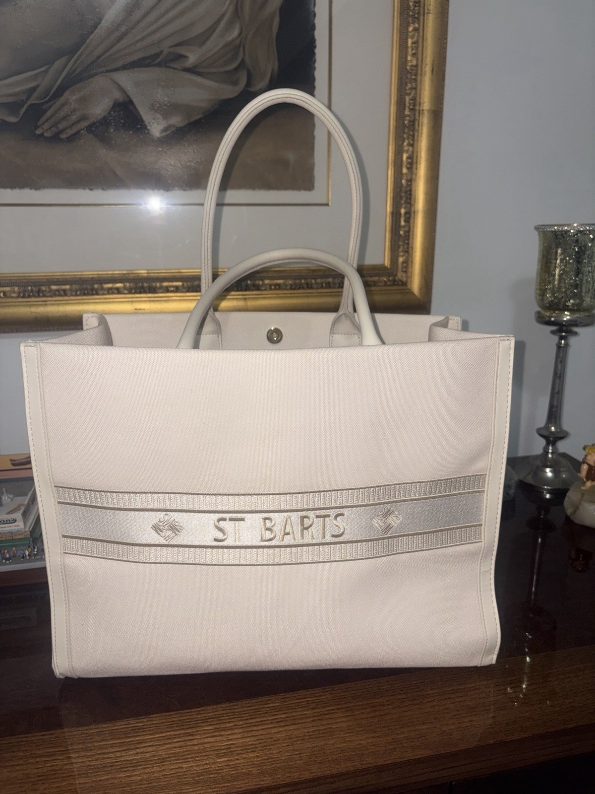 Steve Madden Beige Logo Tote Bag w/ Pouch Detachable Strap Zip Magnetic Pockets