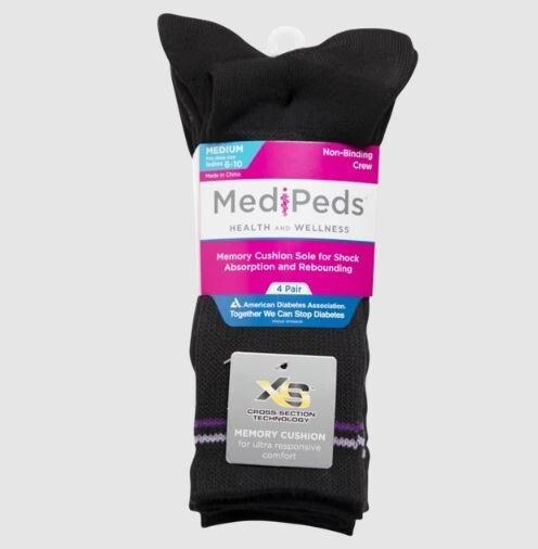 MediPeds Women’s Xs Memory Cushion Crew Socks 4 Pairs
