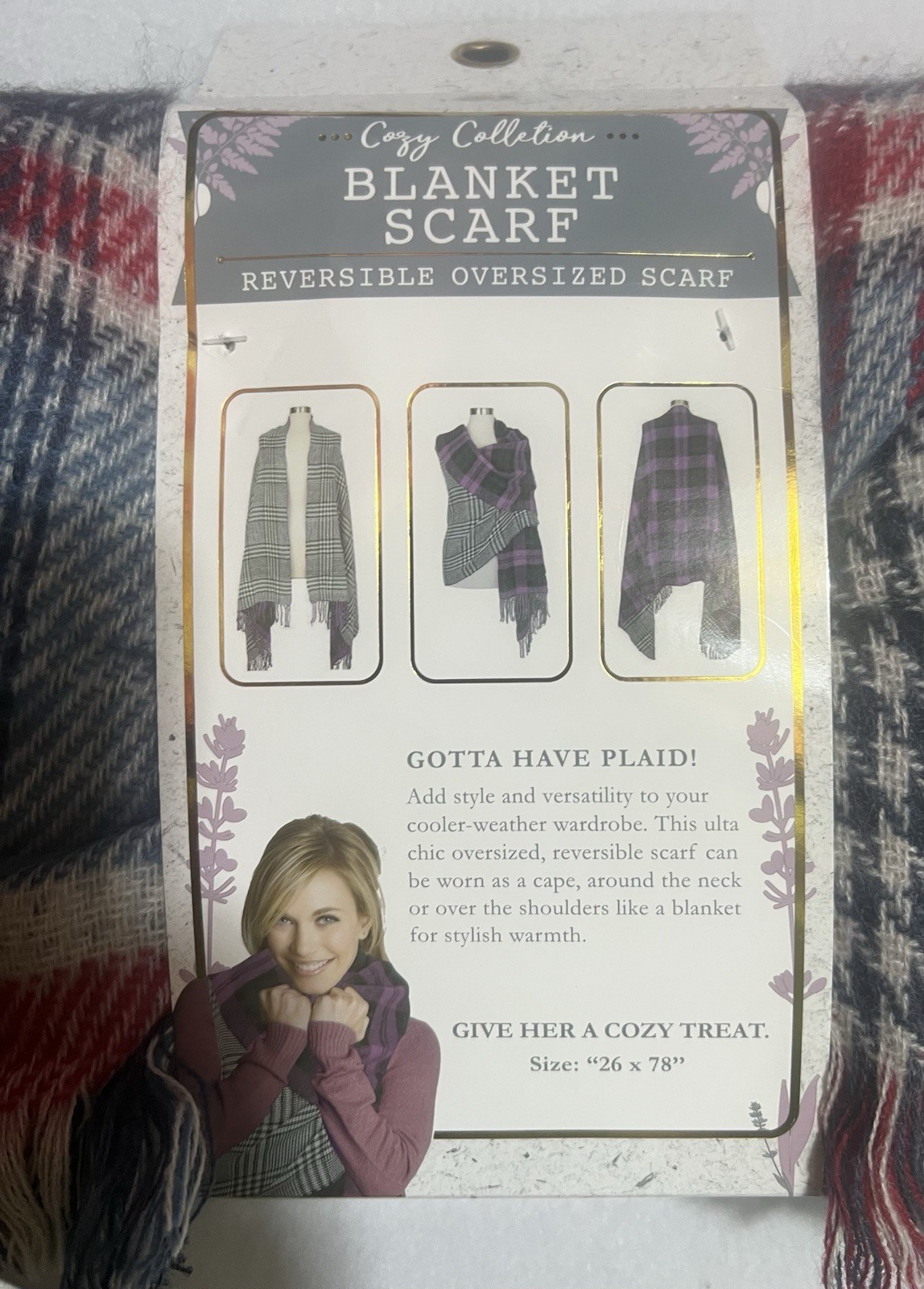 Cozy Reversible Oversized Blanket Scarf 26 X 78 Inches Multi Colored Plaid New