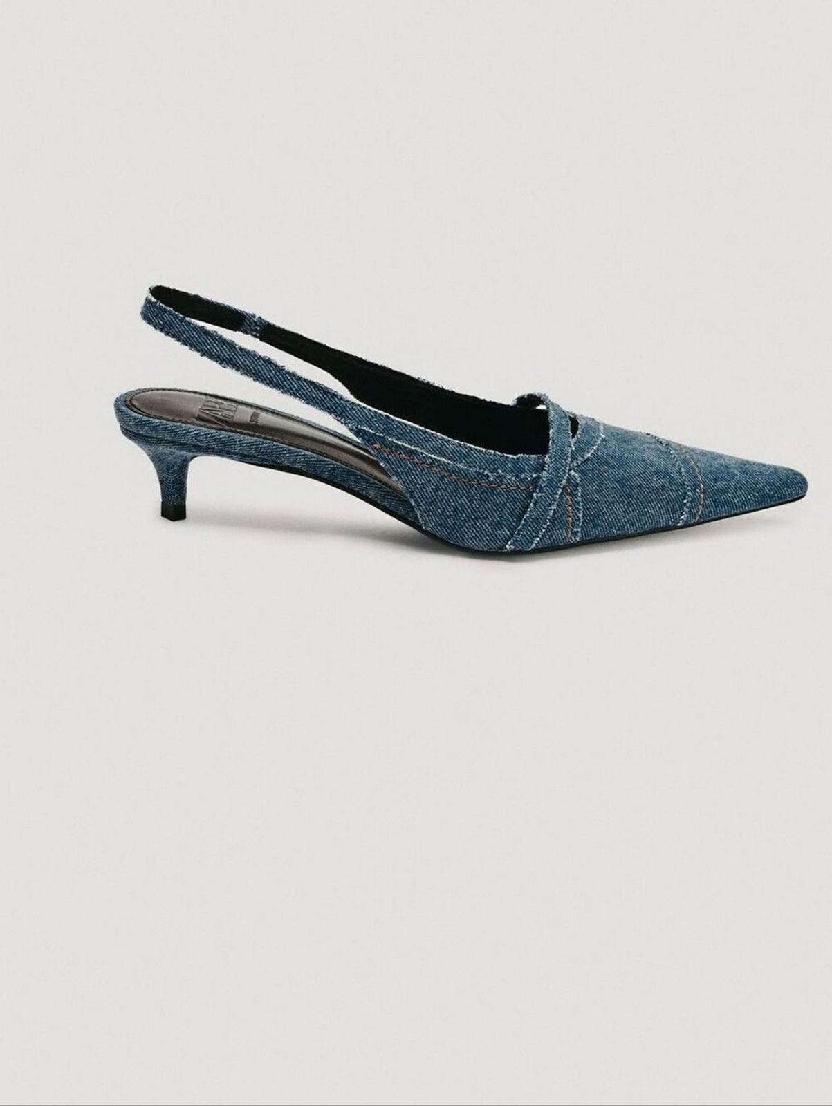 ZARA LIMITED EDITION DENIM KITTEN HEEL SLINGBACKS US 7.5 Denim Blue 4200/710