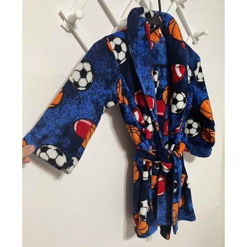 Cherokee Kids Blue Fleece Bath Robe Size S Basketball Football Soccer