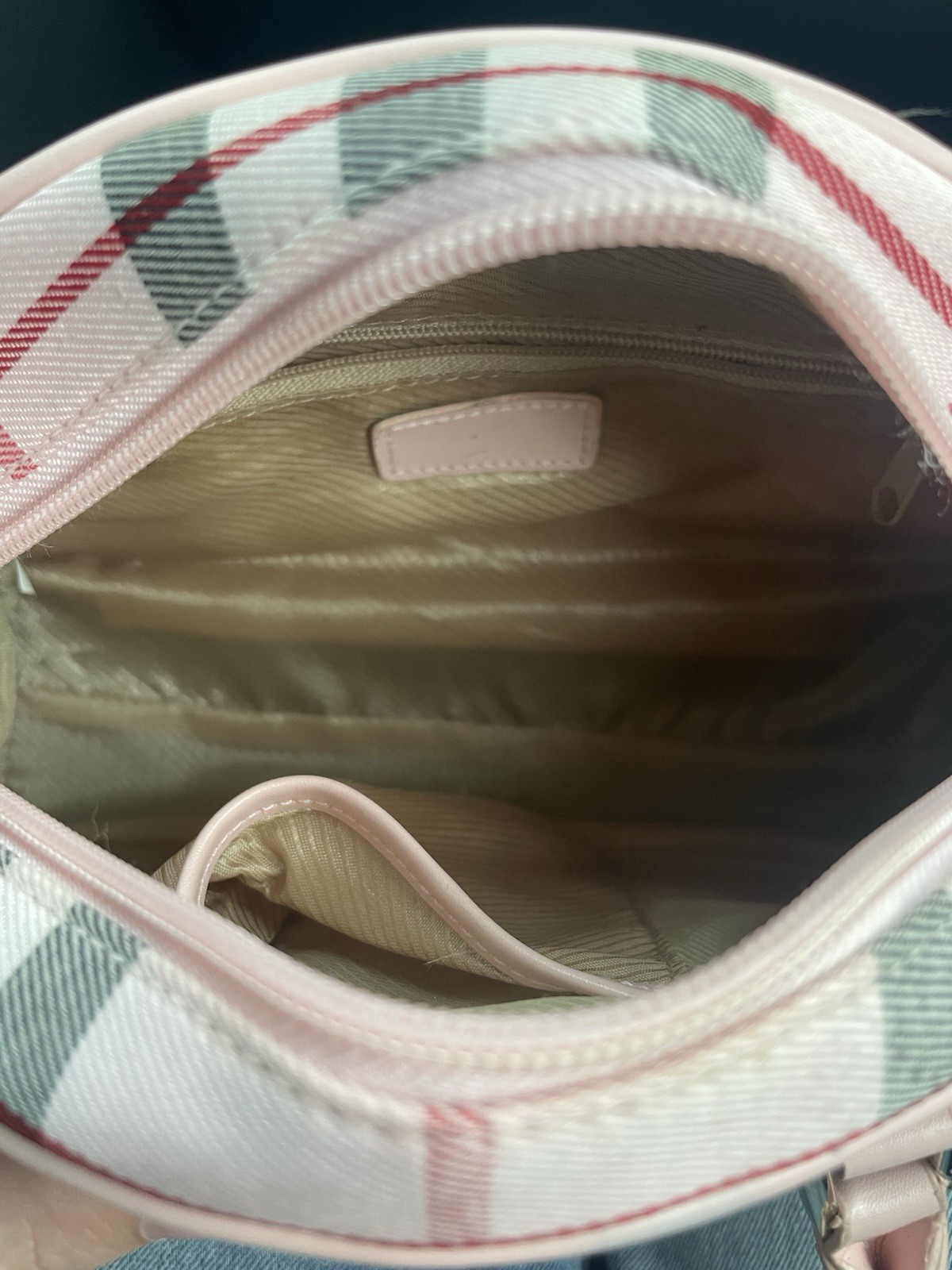 Burberry Plaid Check Top Handle Zip Handbag Purse Pink Beige Black Red