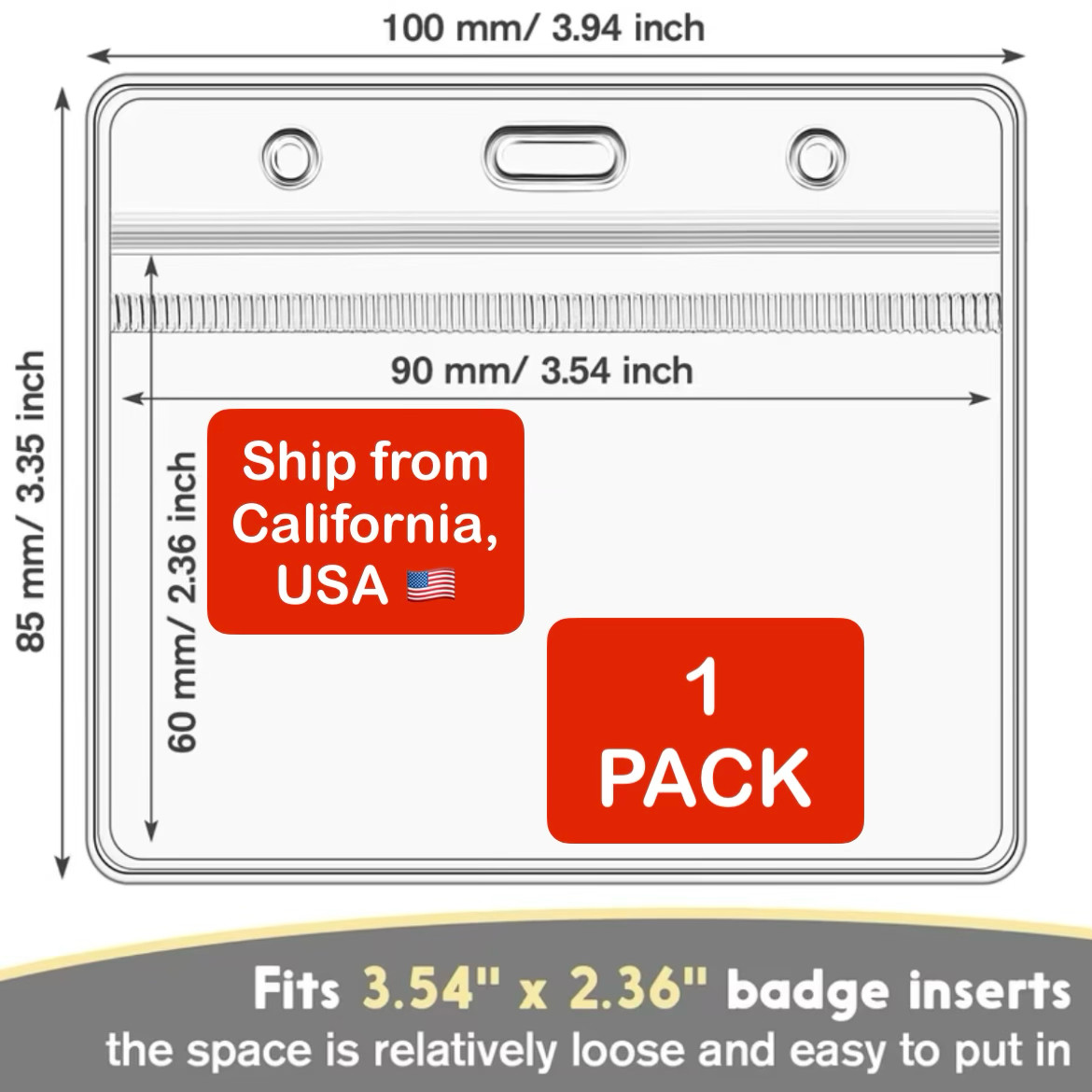 1 Pack – Horizontal Clear Soft ID Card Badge Holder Sleeve Waterproof Resealable