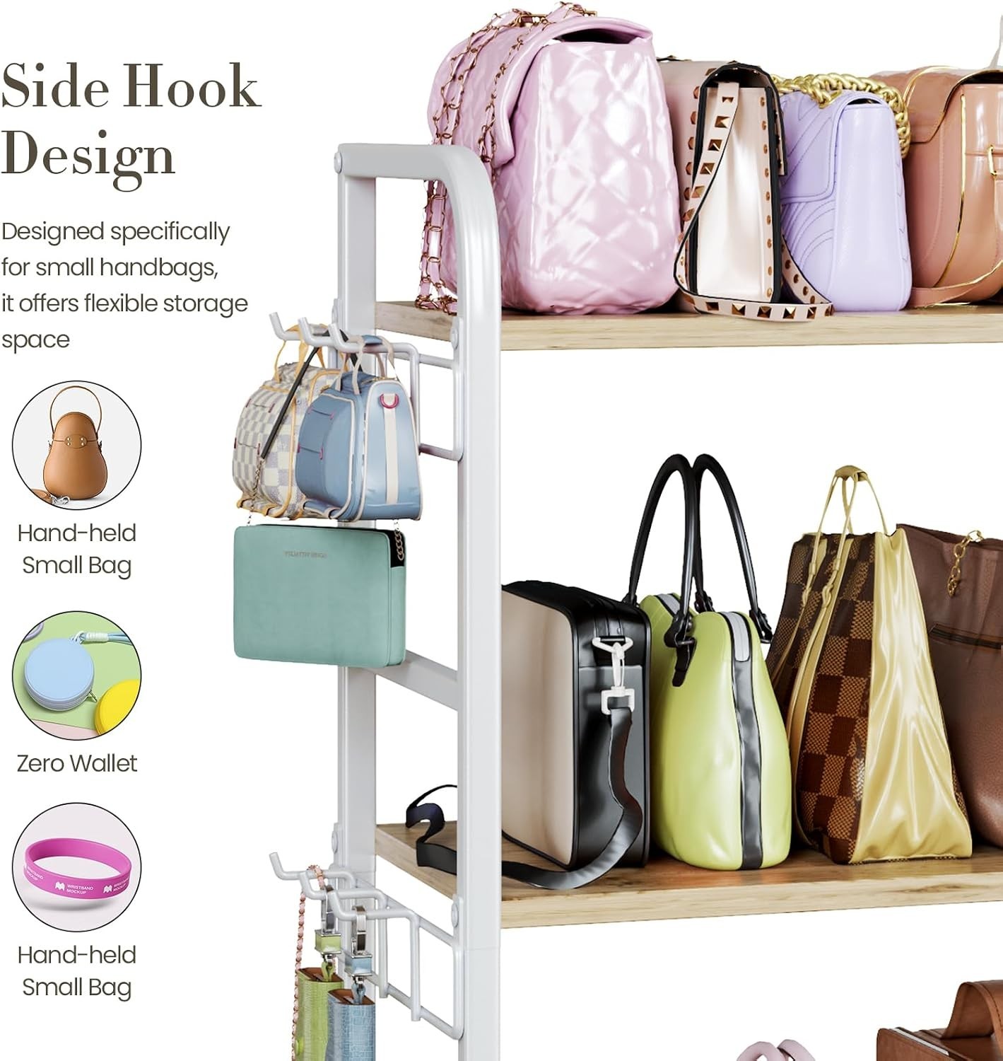 Extra Large Handbag Storage Rack with Hooks & Drawer – Floor-Standing Organizer