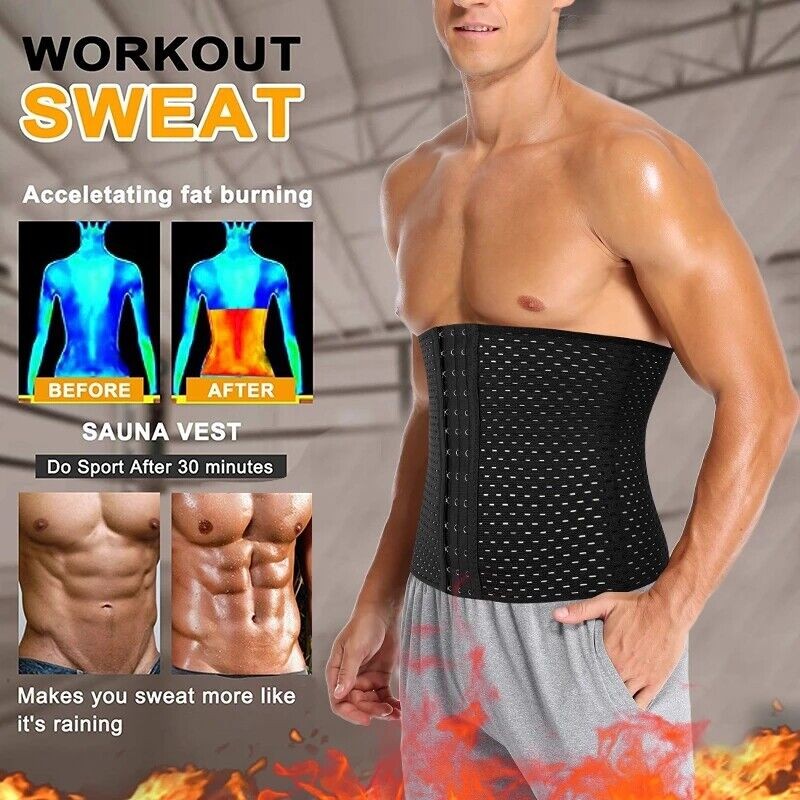 Men Breathable Slim Waist Trainer Corset Belt Fat Burner Weight Loss Body Shaper