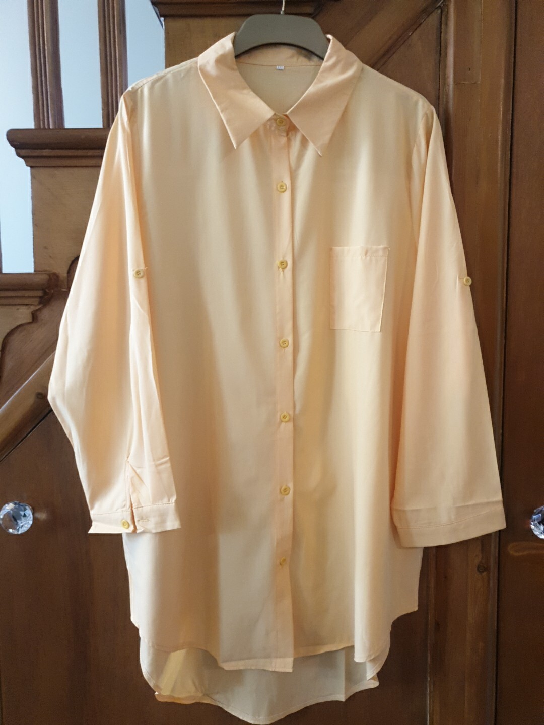 Button Down Shirt – Lapel Collar, Flowy Long Sleeves – Yellow – Size 18/XXL-BNNT