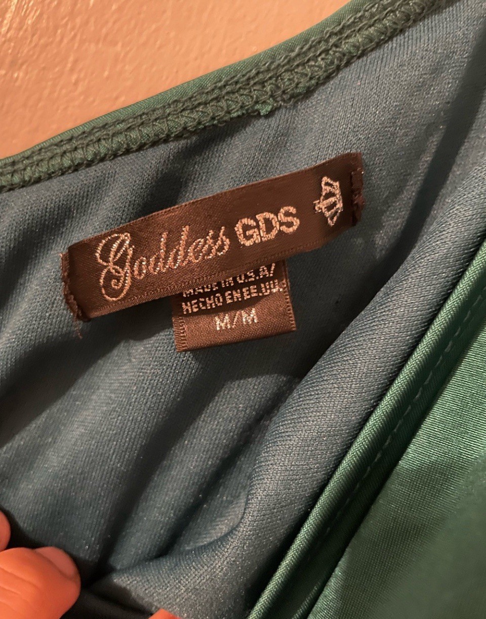 Goddess GDS Juniors M Green One-Shoulder Rhinestone Lined Stretch Bodycon Dress