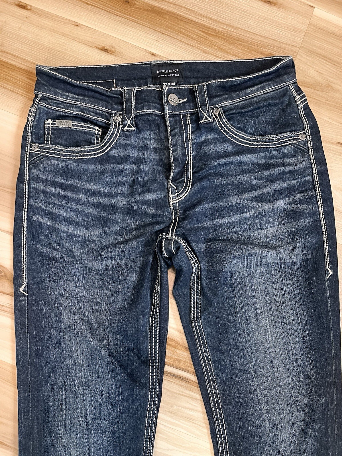 Buckle Black Fit No 3 Bootcut Men’s 32×34 Low Rise Slim Fit Jeans Embroidered