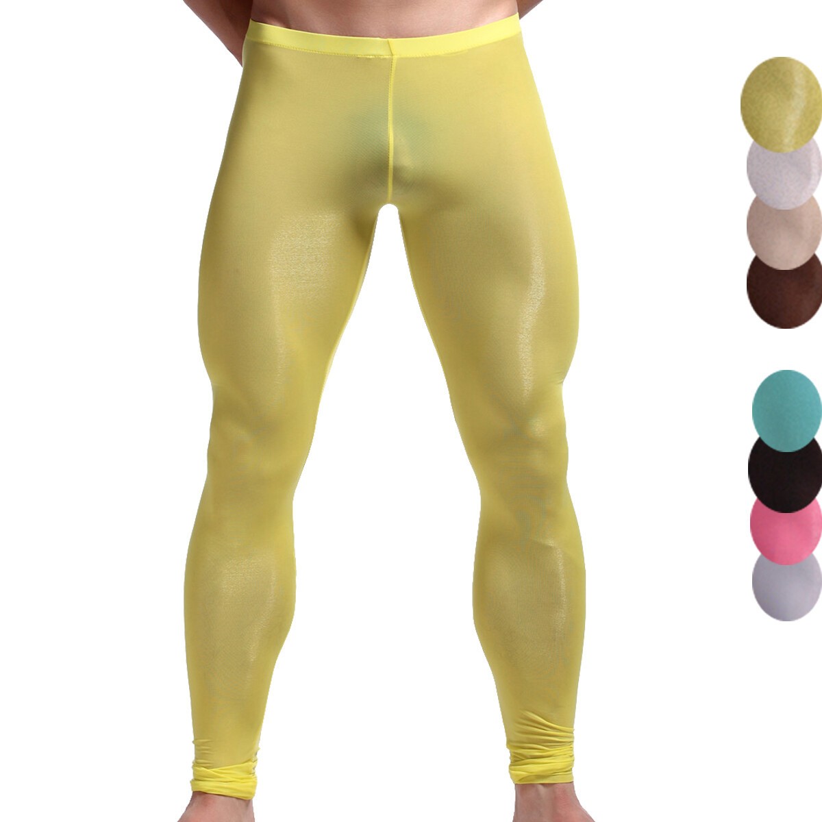 Men SexyLingerie Ice Silk Thin Long Johns Pants Leggings Sleepwear Underwear GYM