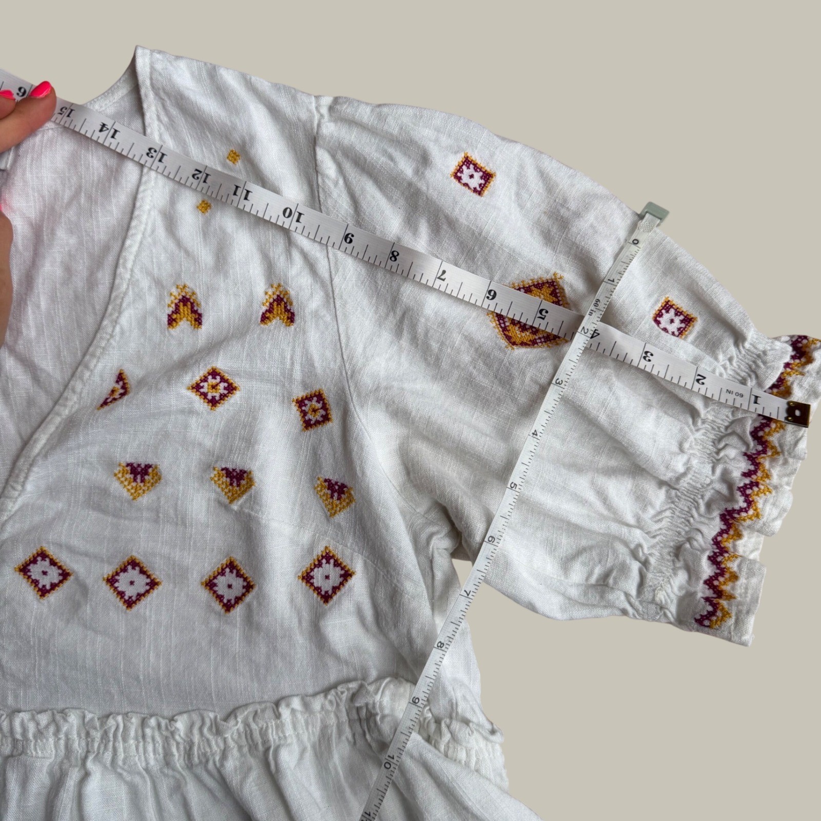 Petal & Pup Dawston Top White Embroidered V-Neck Boho Linen Blend Peplum Blouse