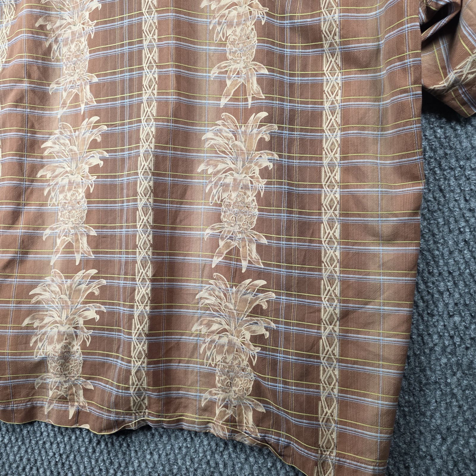 Vintage Tommy Bahama 100% Silk Aloha Shirt Mens XXL Brown Hawaiian Pineapple 90s