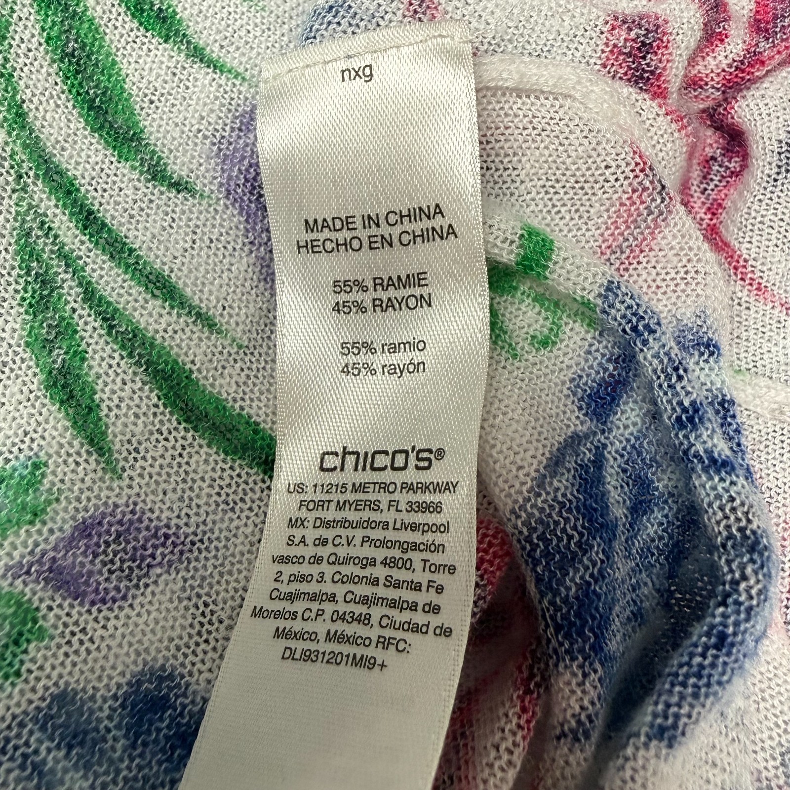 Chico’s 3 XL Lightweight Open Cardigan Ramie Rayon White Floral Tie Front
