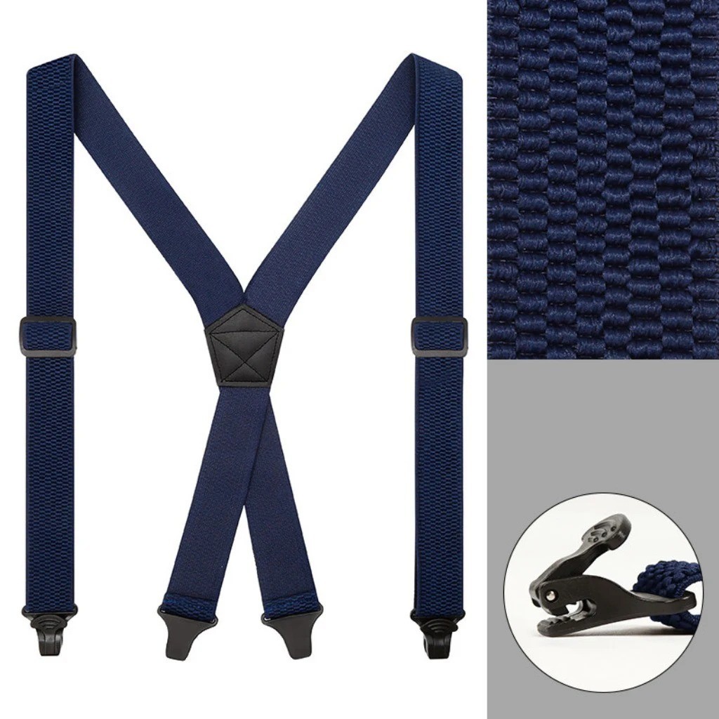Heavy Duty Suspenders for Men Work Biker Outdoor 3.8cm Wide X-Back with 4 Snap H