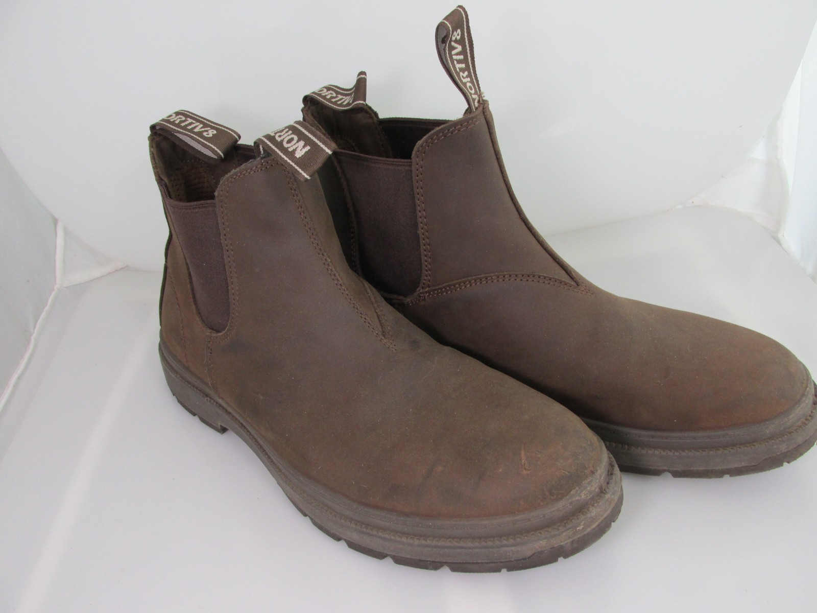 NORTIV 8 Men’s Chelsea Work Boot Brown Leather Ankle Slip On Casual Shoe Size 13