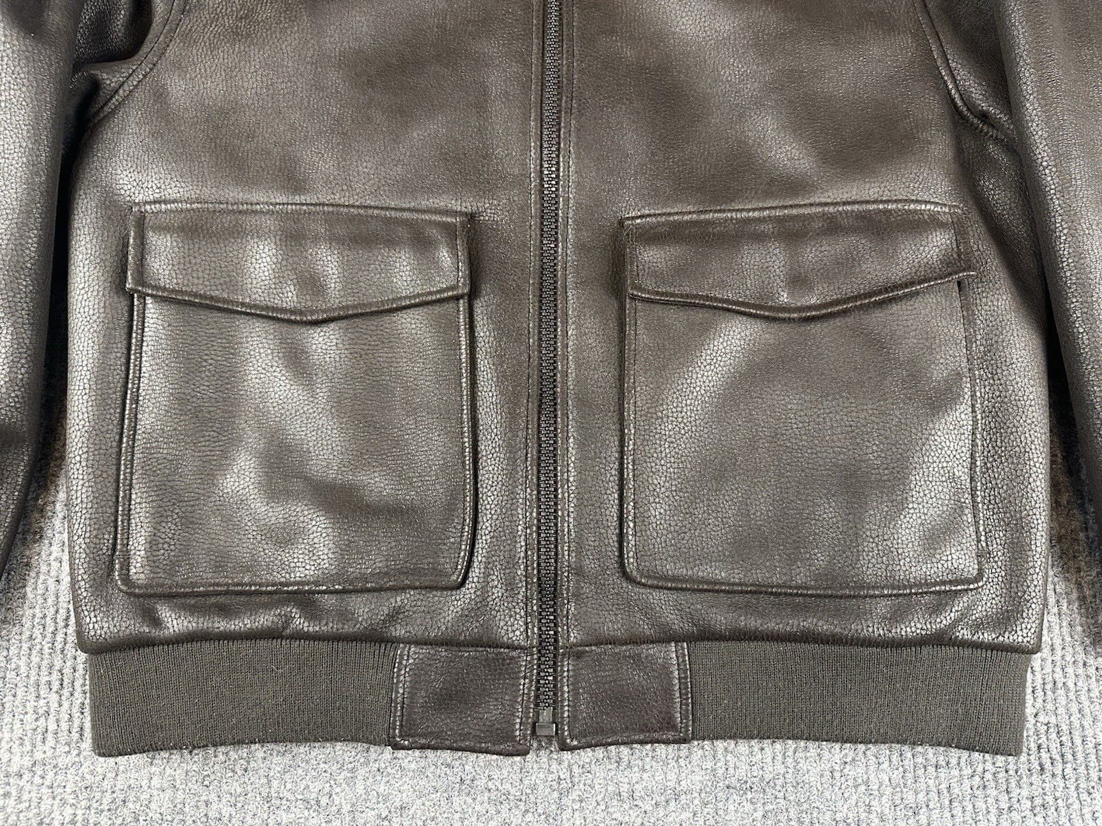 Claiborne Jacket Mens Large Brown Leather Bomber Flight Coat Sherpa Outerwear