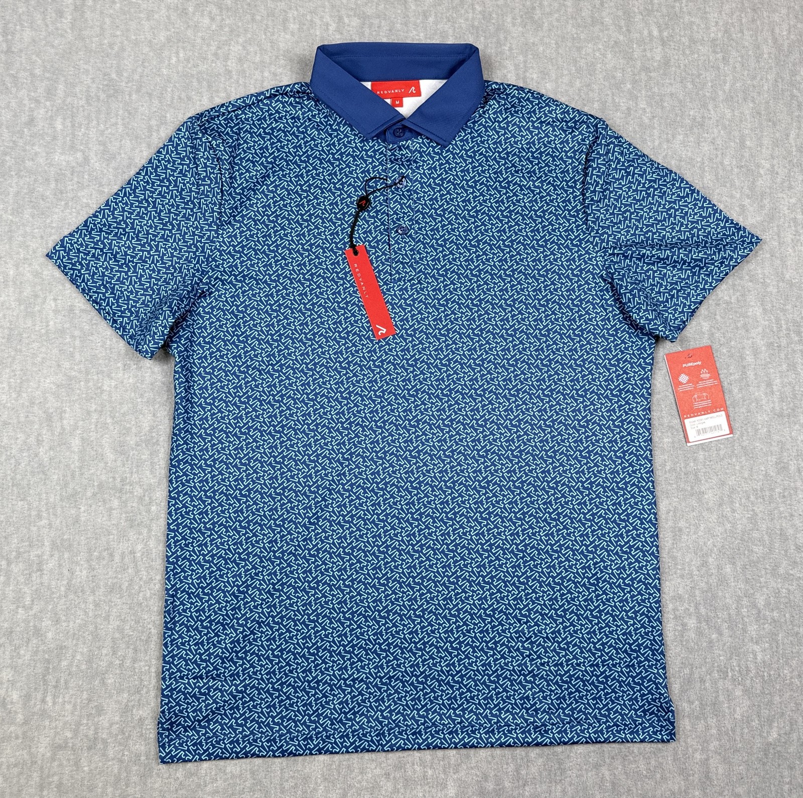 Redvanly Hartwell Polo Shirt Mens Medium Blue Limoges PUREpoly Golf Print R2381
