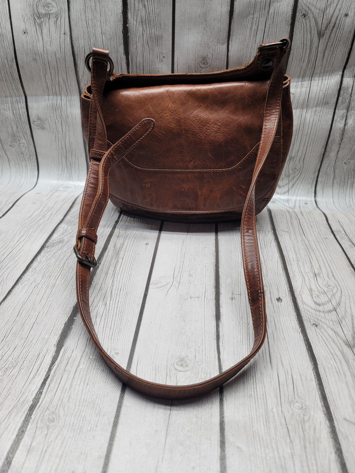 Frye Melissa Dark Cognac Brown Leather Flap Closure Saddle Crossbody Bag Purse