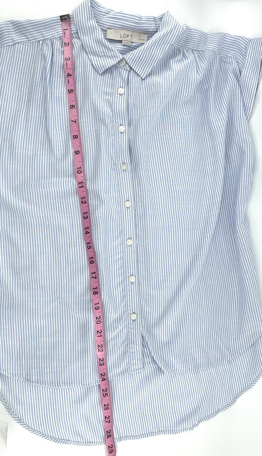 LOFT Medium Petite Blue Striped Coastal Chic Blouse Button Up Relaxed Fit