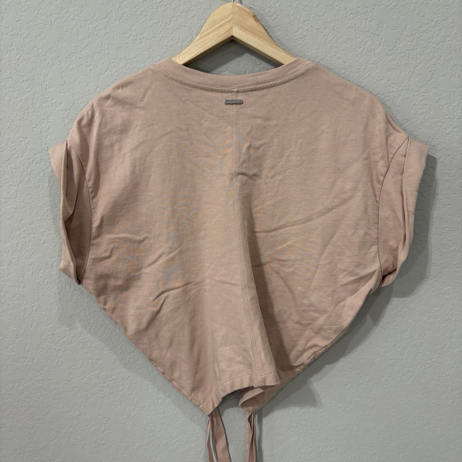 All Saints Shirt Womens Medium Beige Mira Tee Cropped Side Tie Ruched Neutral