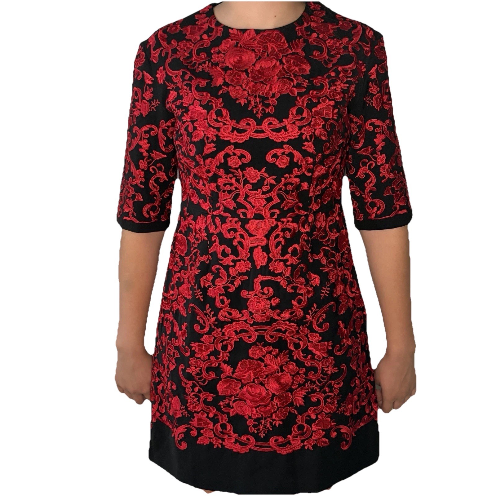 Dolce&Gabbana SS15 Runway Dress Red Embroidered Black Archival 2015 IT 40/US4/S