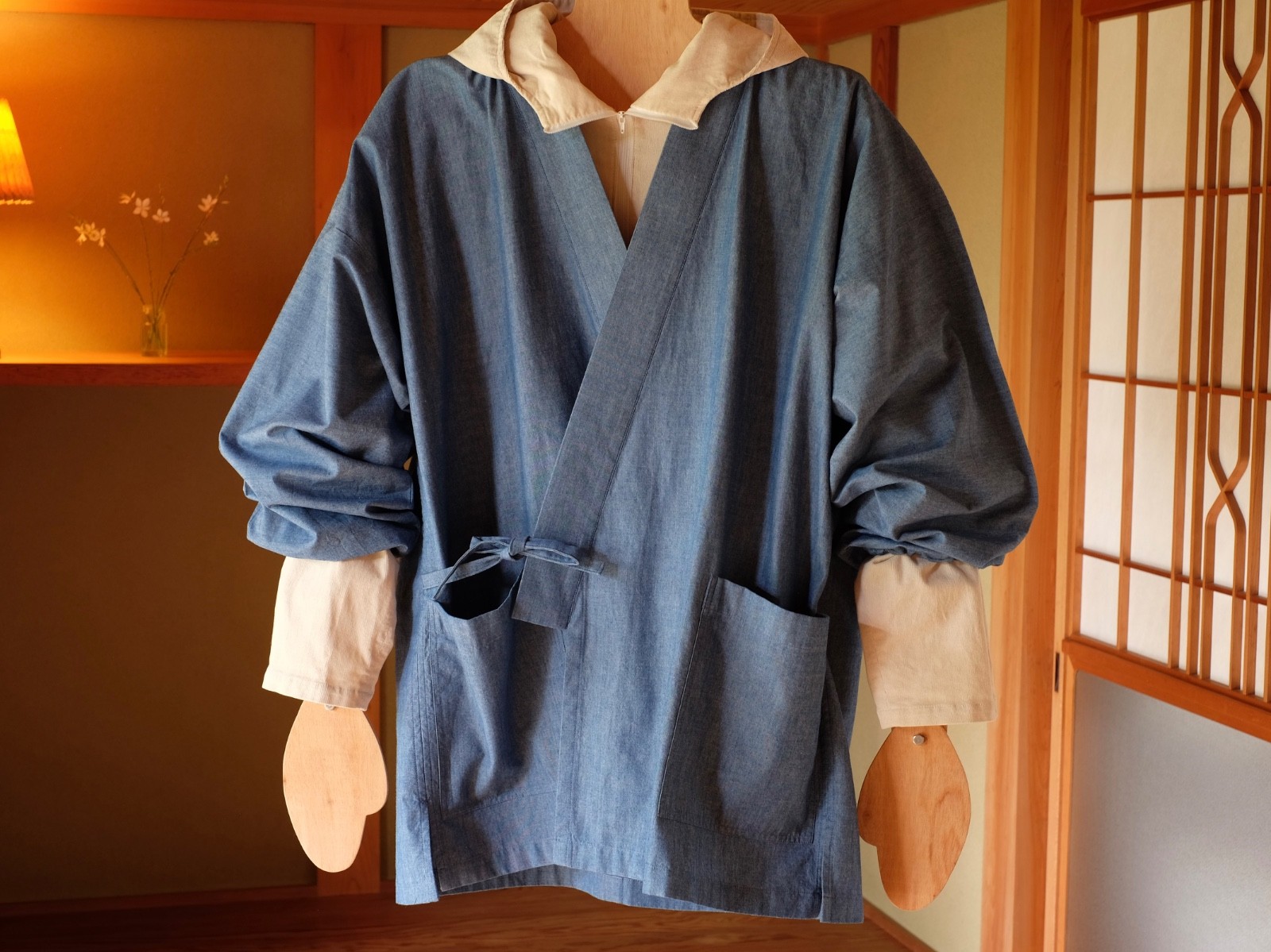 Japanese Samue Top L Blue Cotton Dungaree Workwear Smock Handmade