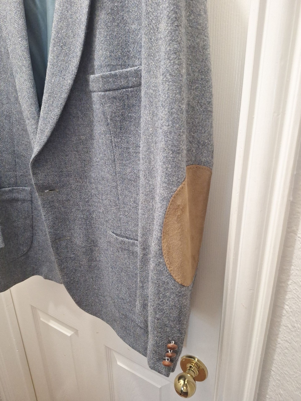 Vintage Blue Tweed Wool Blazer with Elbow Patches