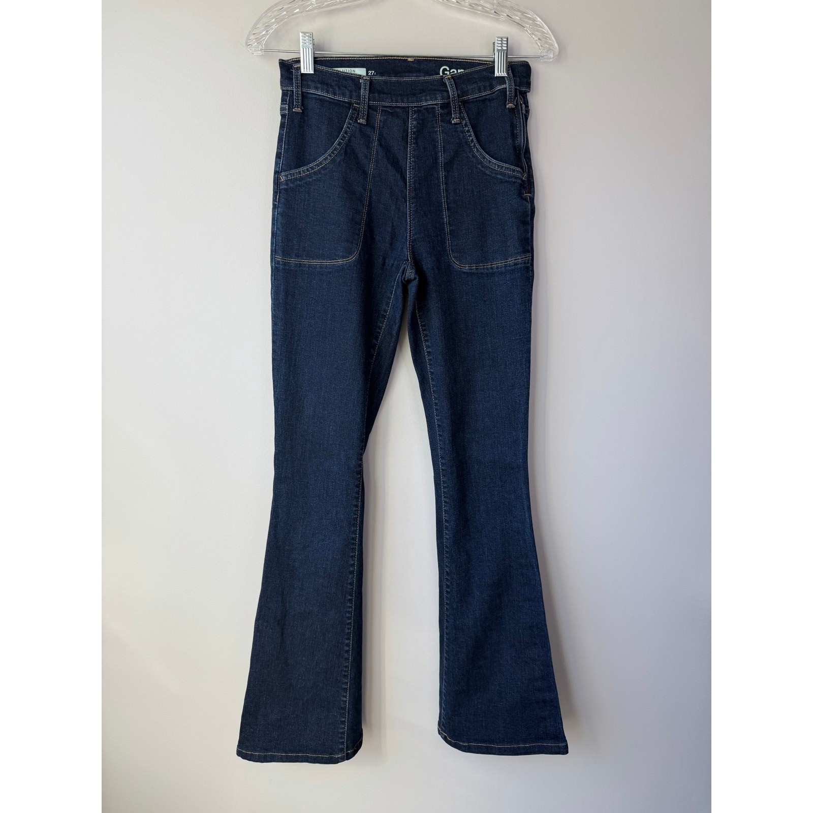 GAP Womens Size 27 High Rise Resolution Skinny Flare Jeans ark Wash Side ZIpper