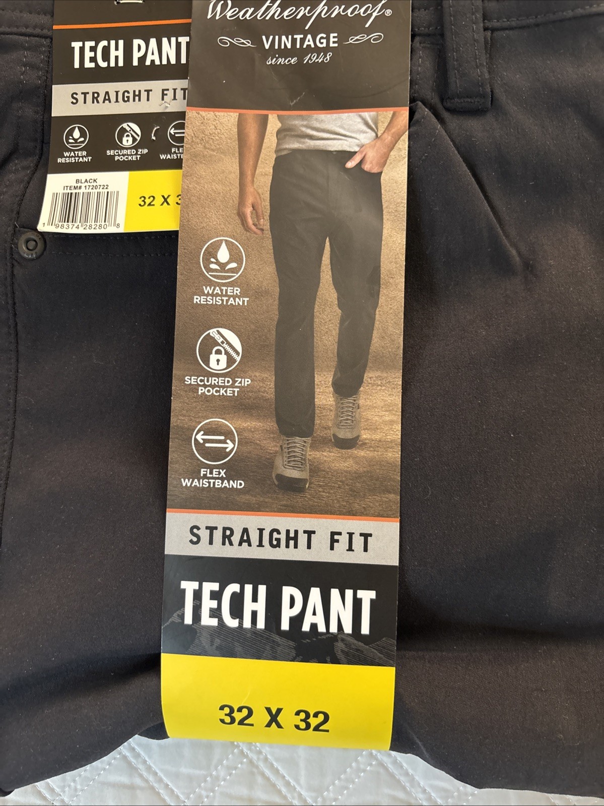 Weatherproof Vintage Tech Pant Straight Fit 1720722 Water Resistant Black 32 New