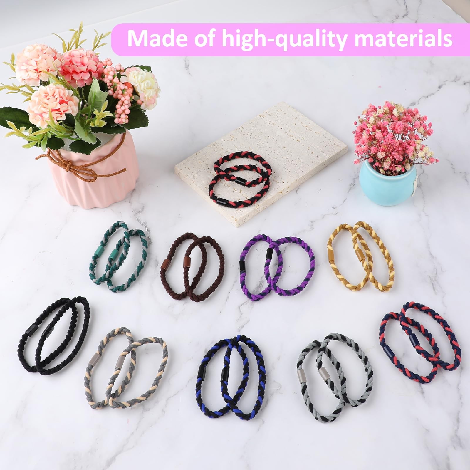20 Pcs Braided Hair Ties for Men, Nylon Elastic Flat Hair Tie No Damage Creas…