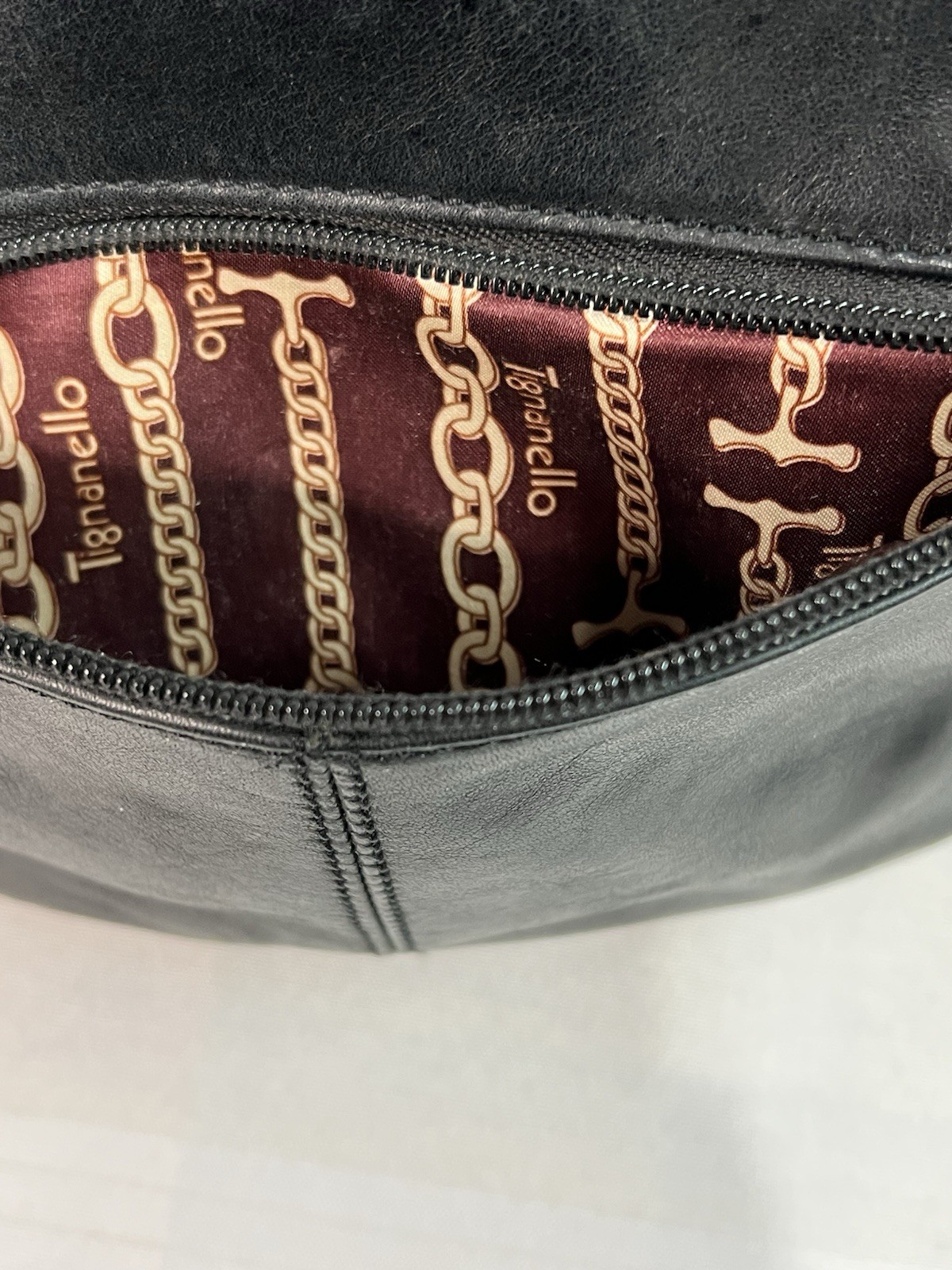 Tignanello Black Leather And Brown Man Made Trim Color Block Shoulder Bag