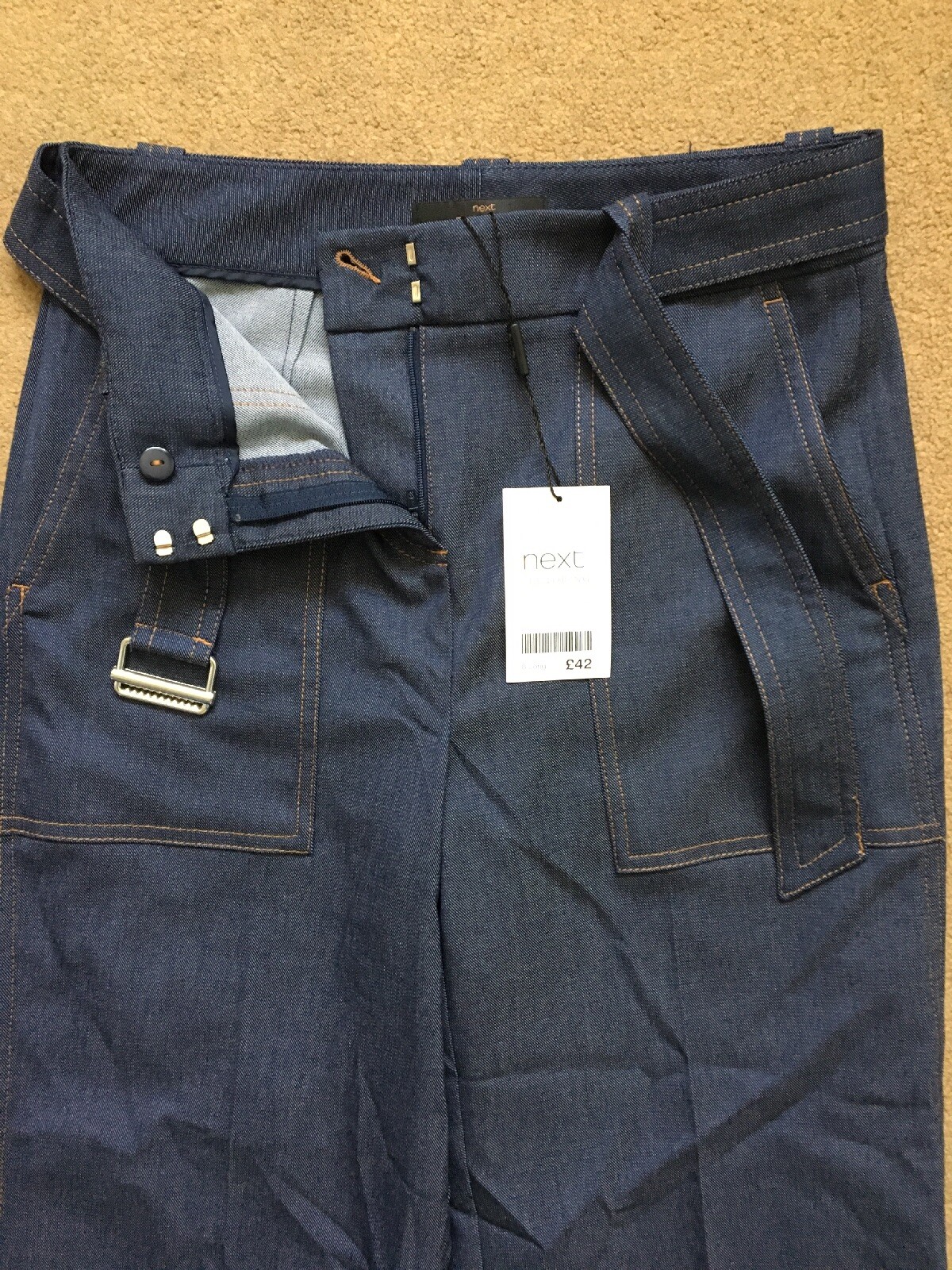 Next Women’s Indigo Denim Wide Crop Stretch Blue Trousers, UK8 Long, L25″, £42