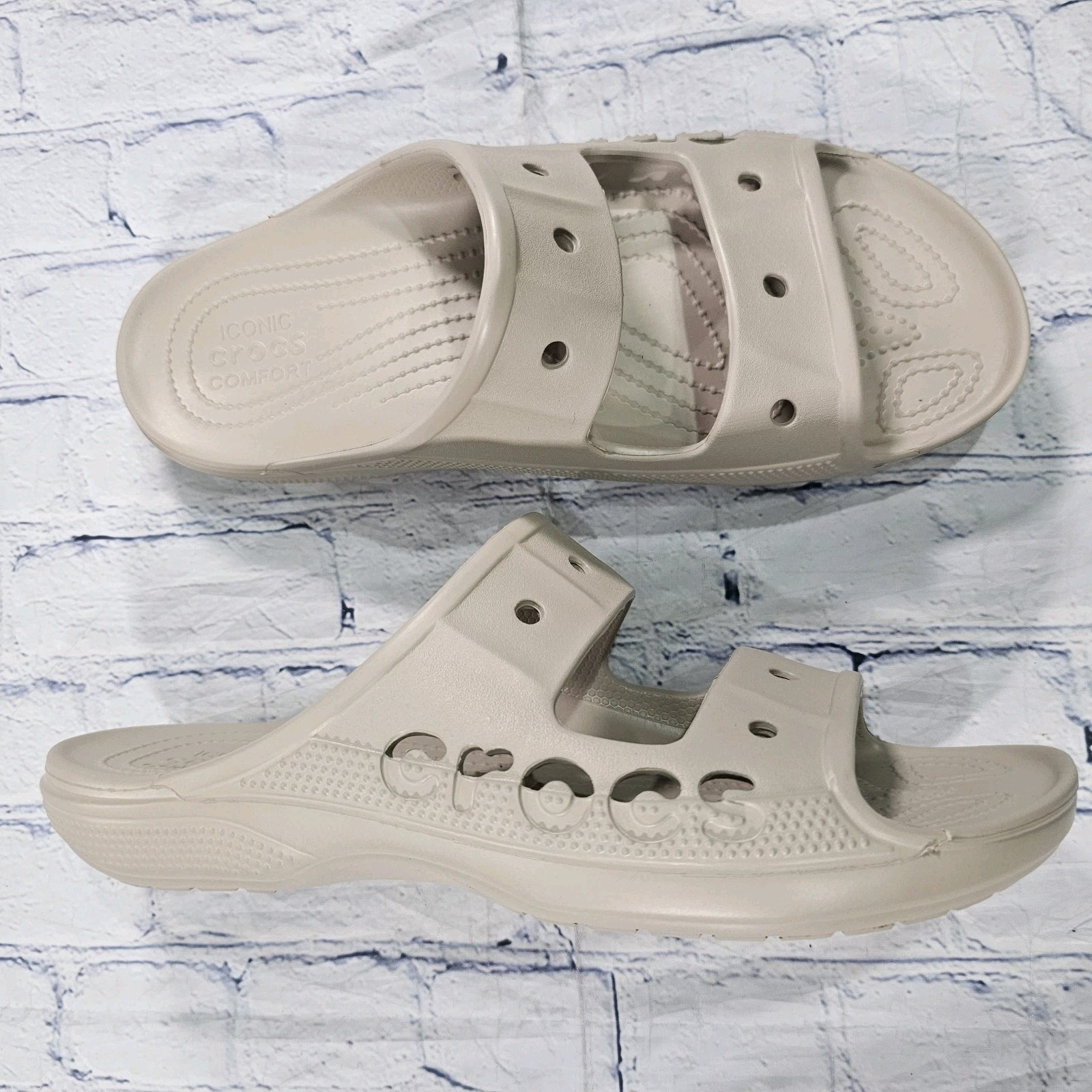 Crocs MENS SIZE 12 Baya Slide Sandals Beige 207627 Two Straps