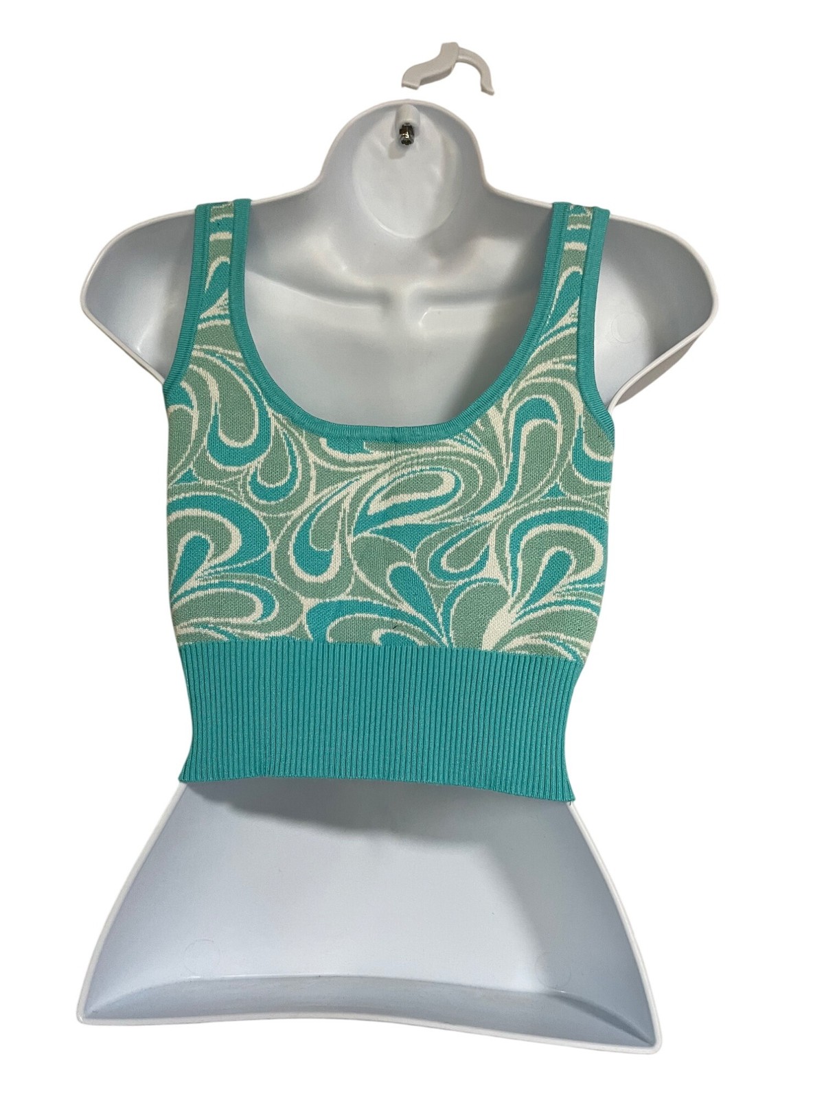 Garage Turquoise and White Swirl Crop Top Womens Small