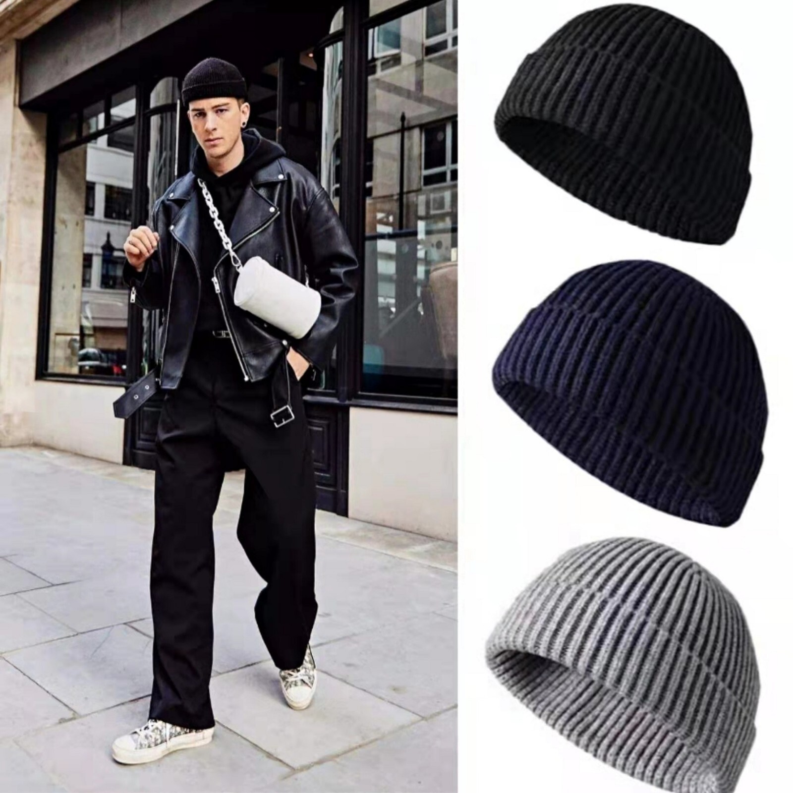 Thick Beanie warm Plain Knit Hat Baggy Cap Cuff Slouchy Skull Hats Ski Men Women
