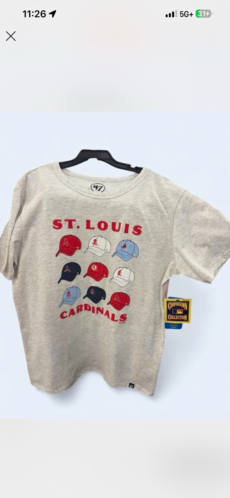 ’47 St. Louis Cardinals Cooperstown Gray Graphic Logo T-Shirt Boys XL NWT