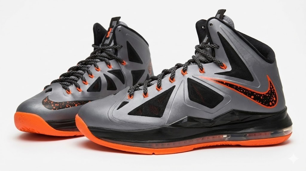 Nike LeBron X 10 Lava Charcoal Total Orange Men’s Size 9.5 541100-002 Diamond