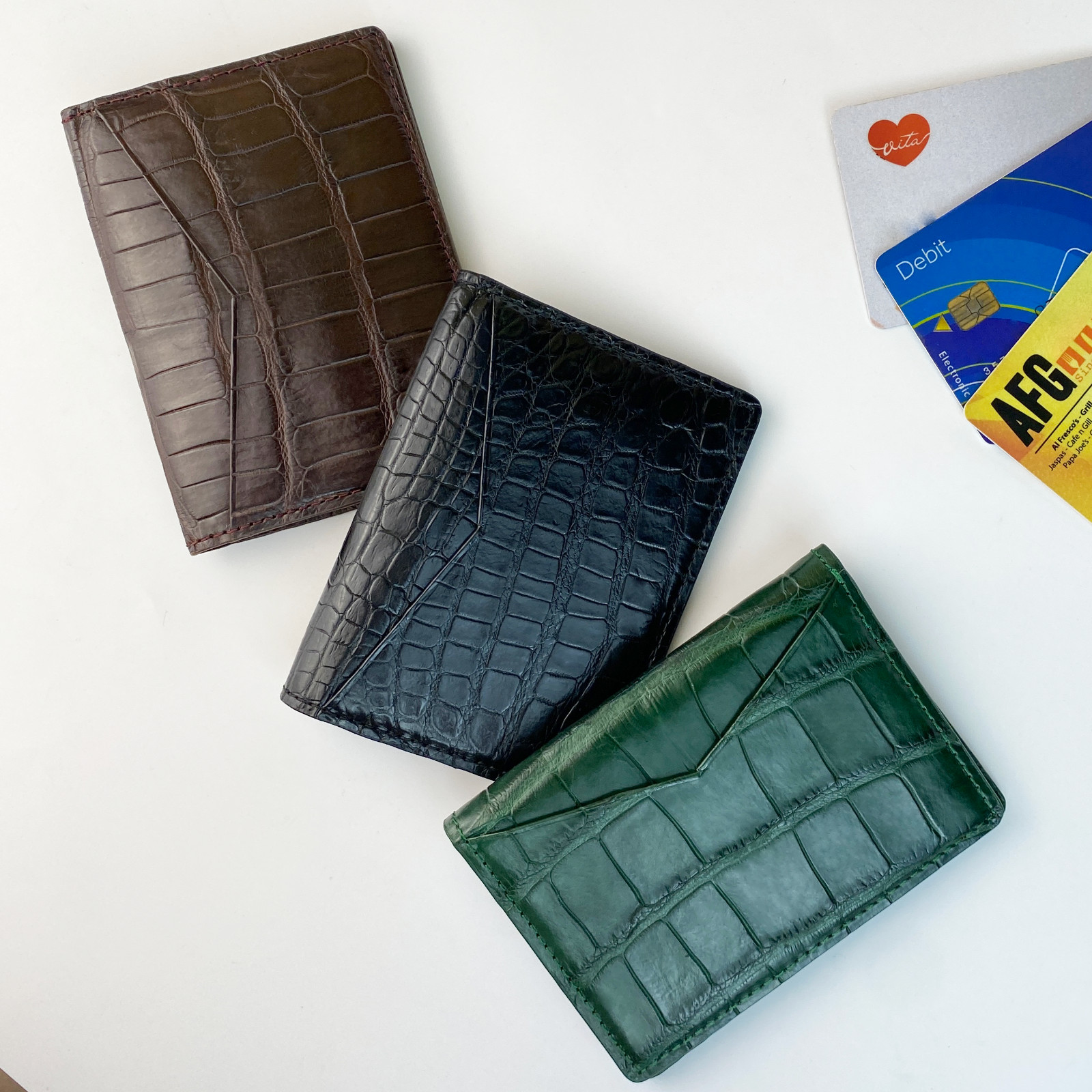 Real Crocodile Brown Mini Leather Bifold Wallet Slim Bifold Wallet RFID Blocking