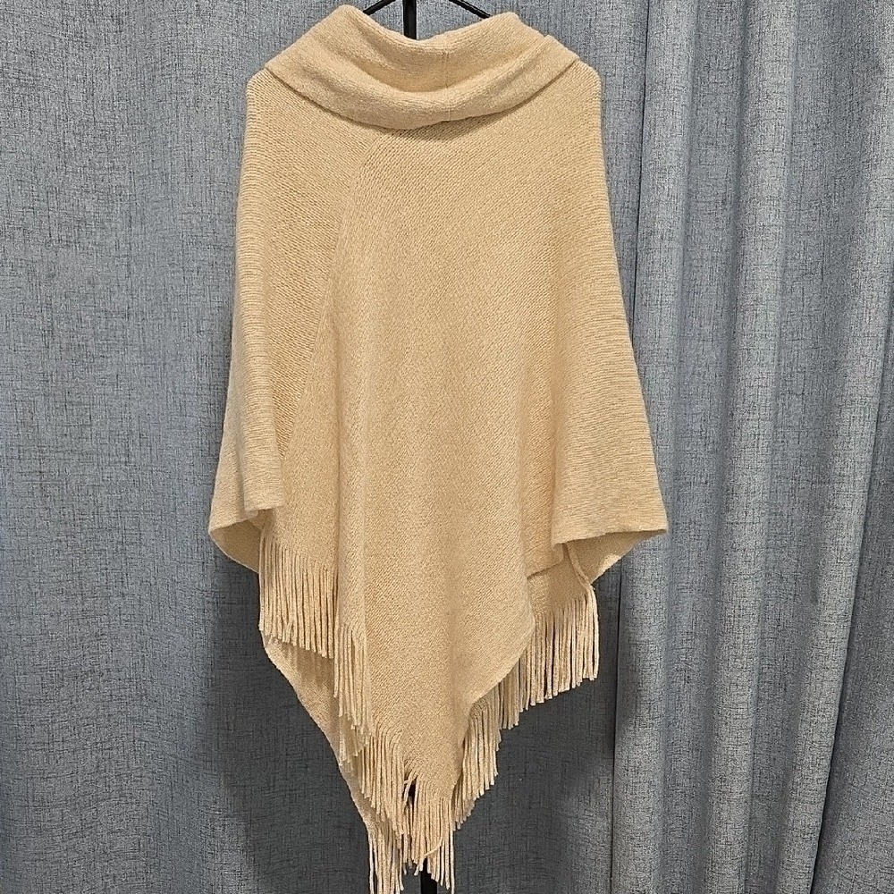 Chico’s Cream Knit Poncho with Metallic Accents