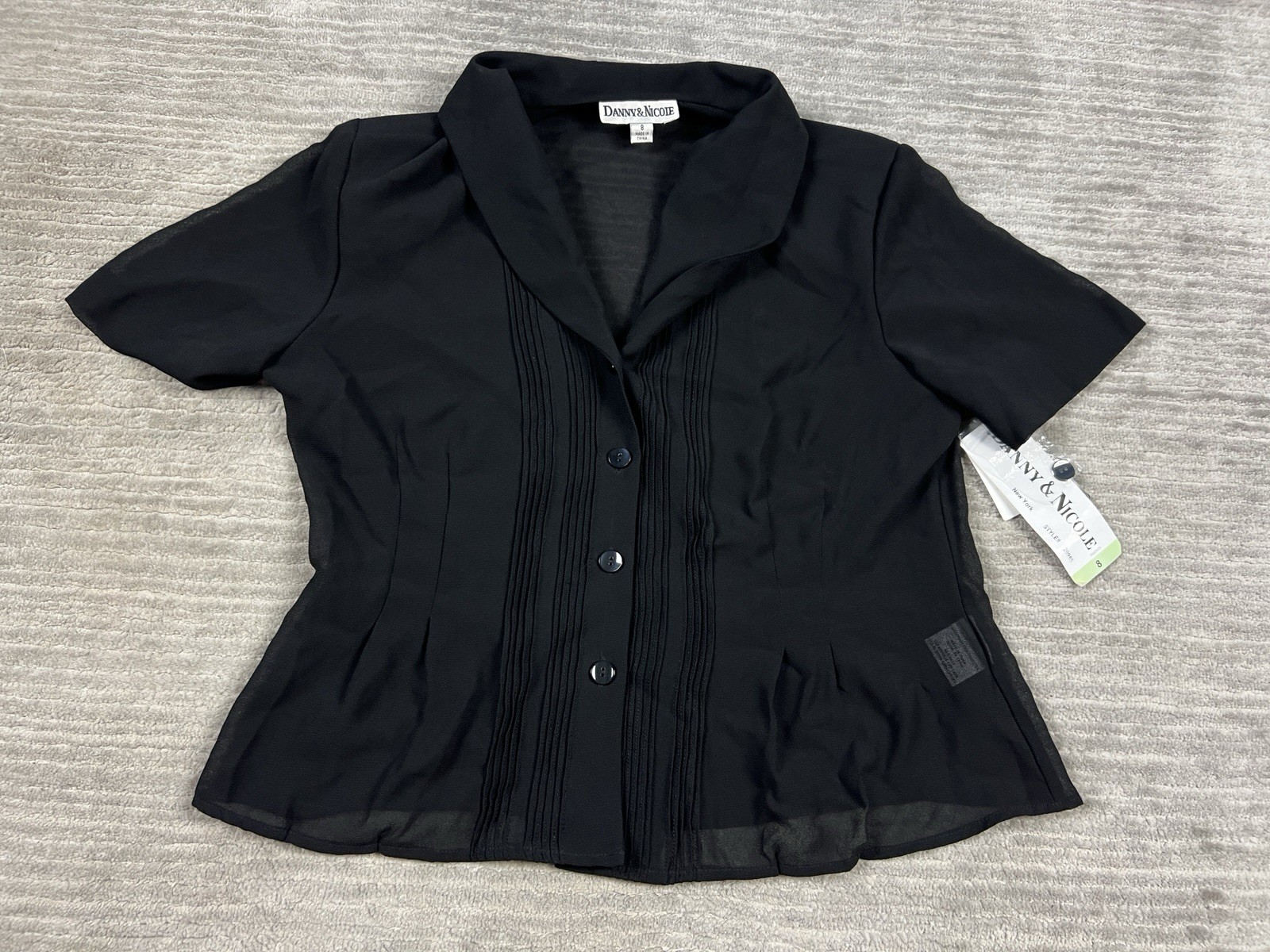 Danny & Nicole Top Womens 8 Black Padded Semi Sheer Padded Casual NWT